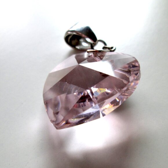 Caroline Neron Large Pink Crystal Heart Pendant Silver Tone - Picture 14 of 14